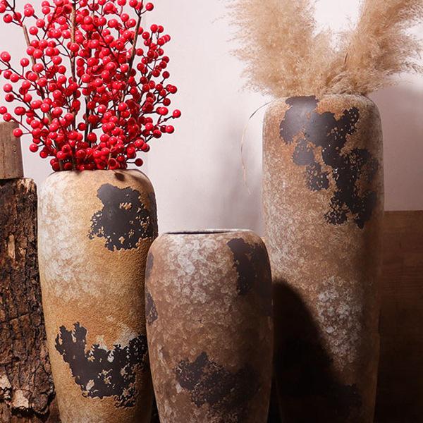Wabi-Sabi Style Ceramic Floor Vase: Retro Ornament for Dried or Hydroponic Flowers, Perfect for Living Room or Desktop Arrangement.