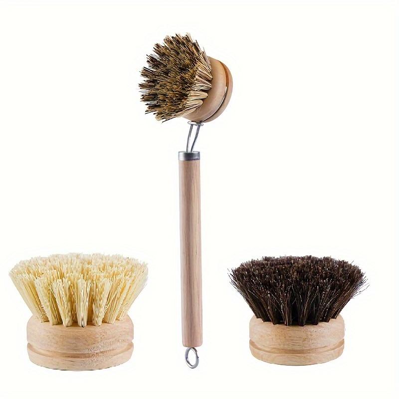 Horsehair Replaceable Pot Brush Long Handle Detachable Pot Brush Natural Loofah Soft Hair Pot Brush Coconut Brown Cleaning Brush
