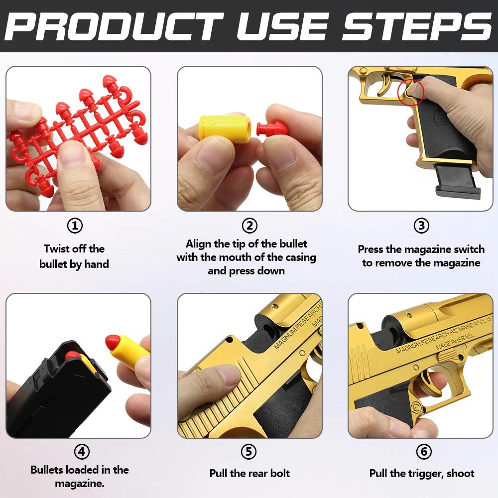 Continuous S Mechanical Auto Desert Eagle Airsoft Toy Gun Ejecting Shells Soft Bullets Kids Outdoor Target Game