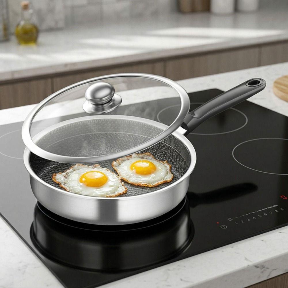 Fast Heat Stainless Steel Frying Pan Flat Bottom Cooking Skillet Omelet Pan  Kitchen Cookware