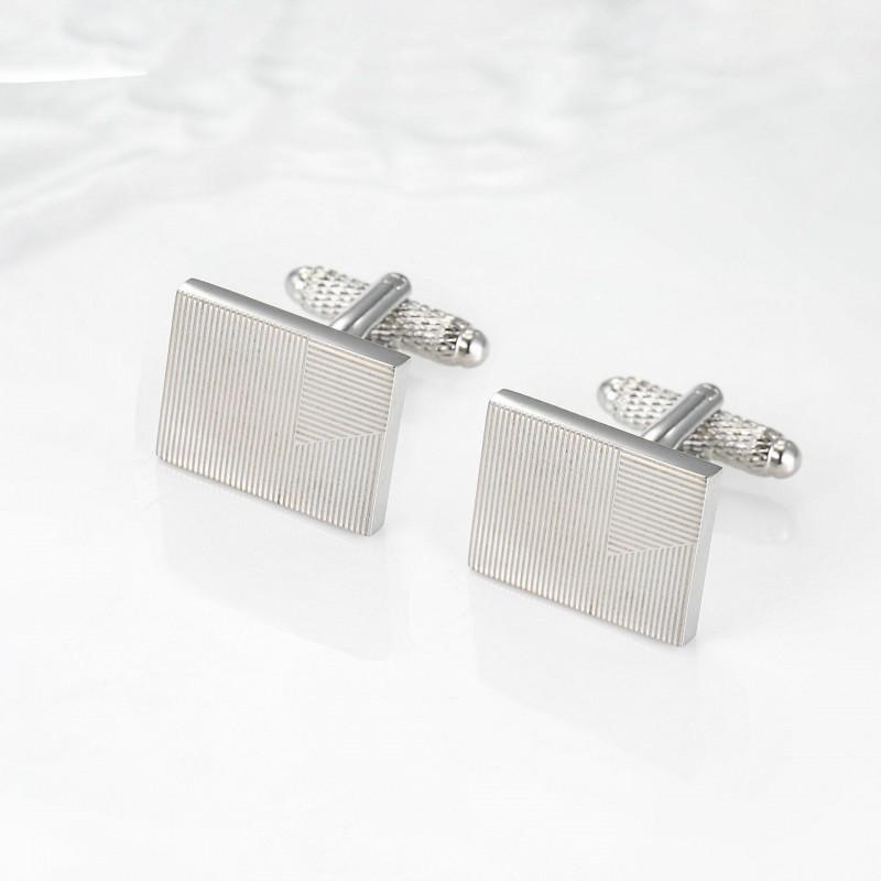 Rectangular Laser Patterned Metal Cufflinks Men s French Pure Natural серебряный