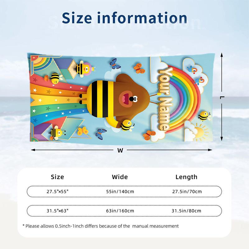 Hey Duggee Beach Towel, Personalized Custom Text, Quick Dry Soft Large Towel For Swimming Pool Travel