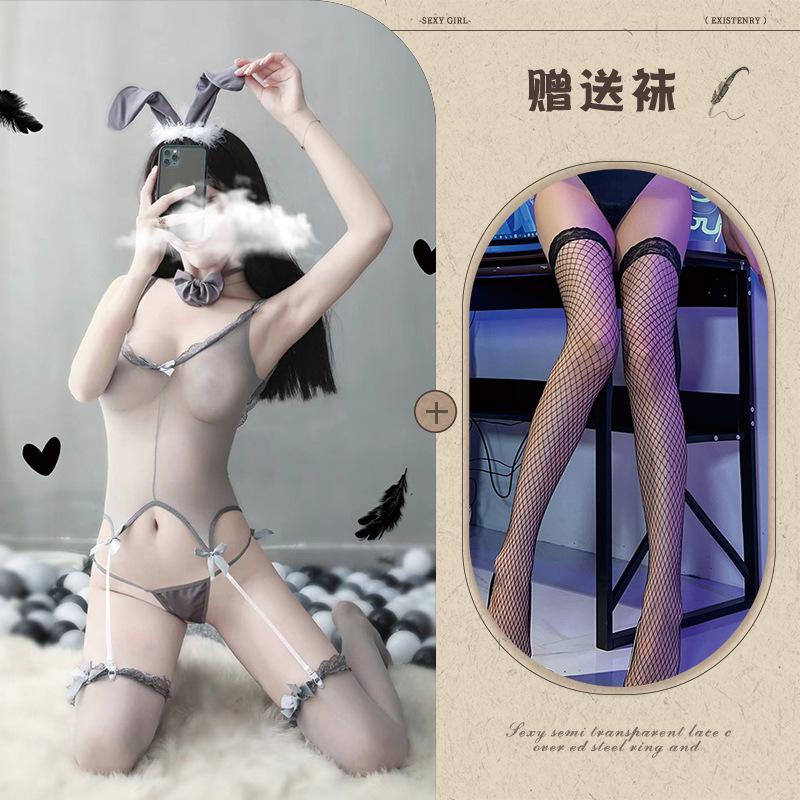 New Sex Underwear Sexy Free Rabbit Lang Skinny Breast Squeeze Suspender Rabbit Seduction Set