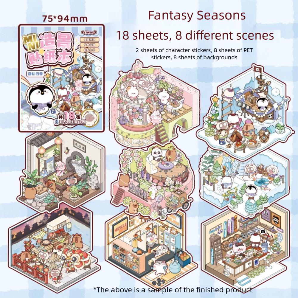 

Mini Size Landscape Sticker Book 8 in 1 DIY Miniature Scene Collection Visual Stacking PET 3D Pocket Cabin Scene Stickers Kids