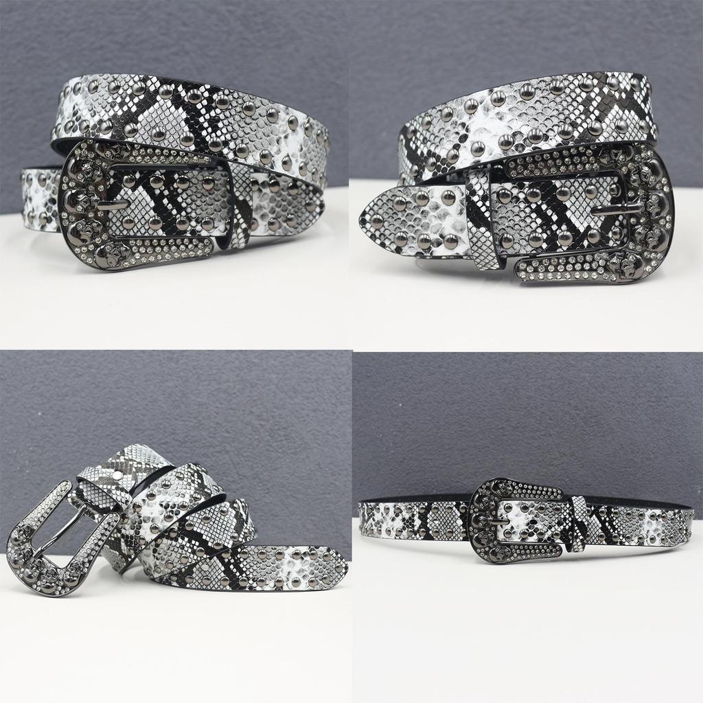 Cintura Unisex Y2K Teschio Strass con Borchie e Decorazioni Effetto Pelle di Serpente