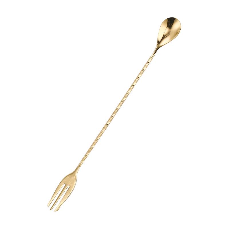 304 Stainless Steel 30cm Bar Spoon with Teardrop Handle and Three-Pronged End for Cocktails
