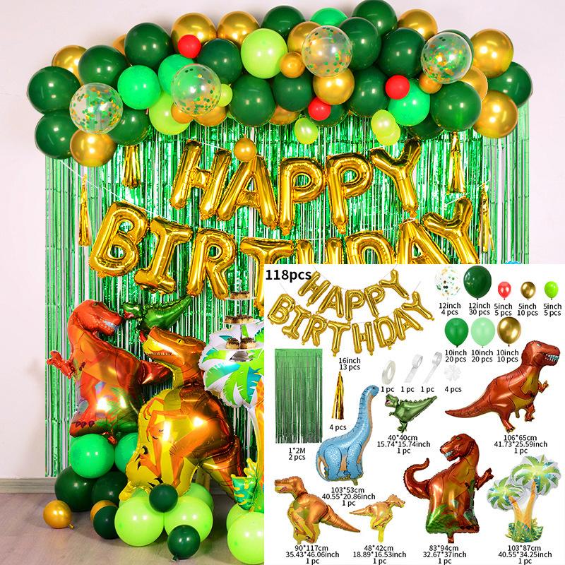 Dinosaur balloon set Arch for children's birthday  dino theme party Foil ballons  tinsel curtain tassel background decoration