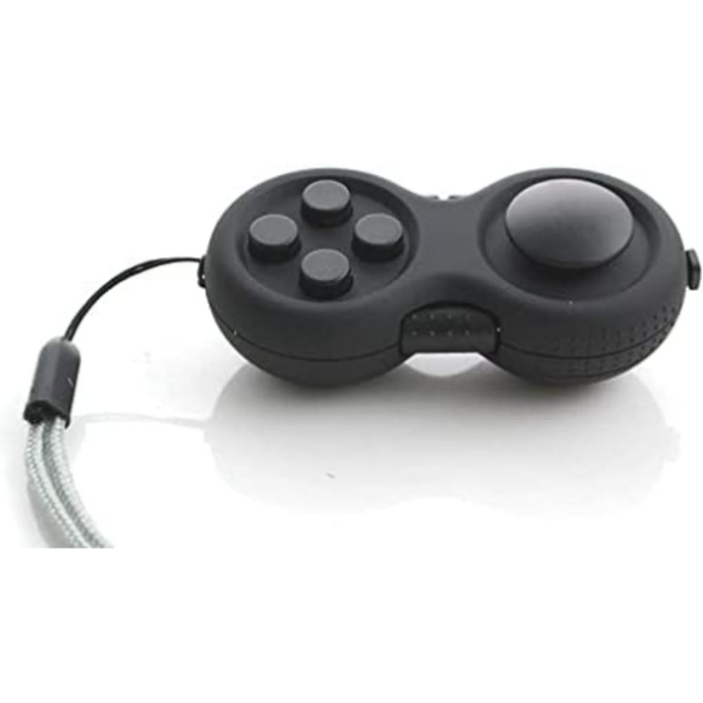 8-in-1 Fidget Controller Toy for Stress - Silent Multi-Functional Game Pad for Kids & Adults - Ergonomic Silicone Design with Case (Black)