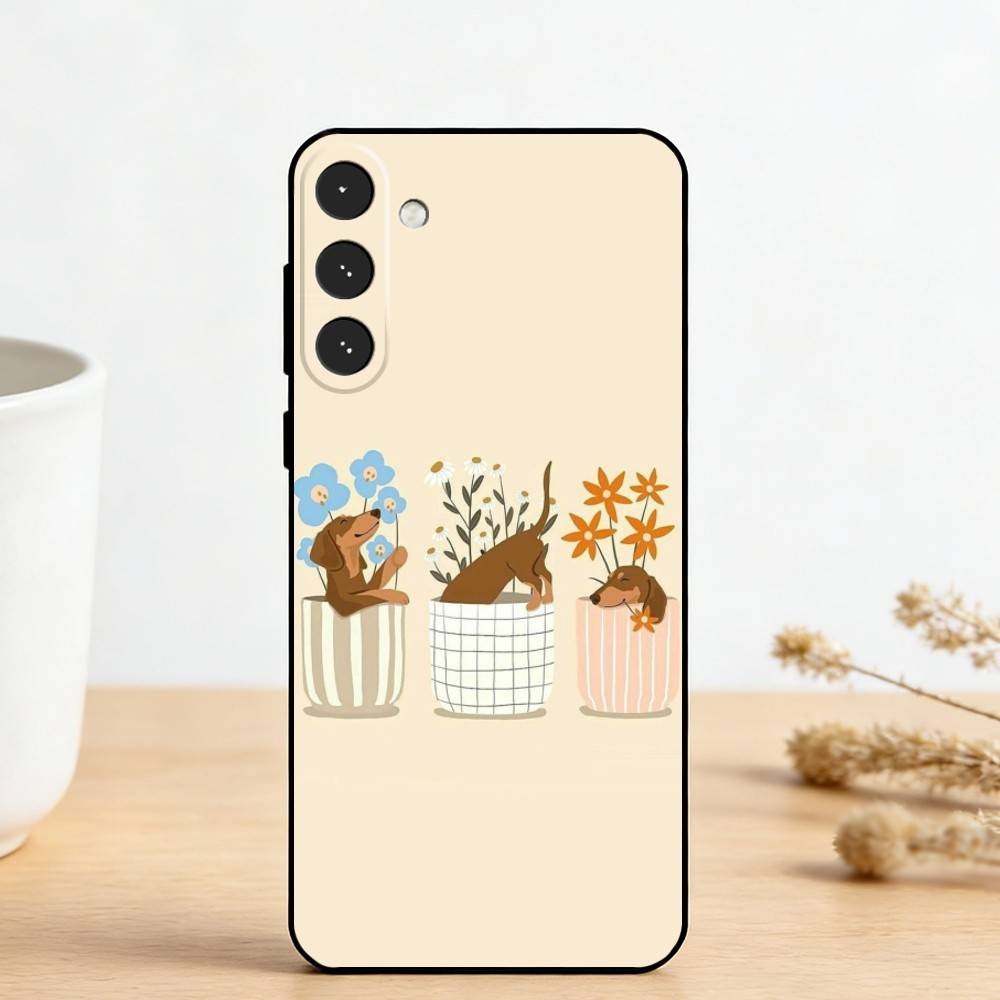 C-Cute Dachshund   Phone Case For Samsung Galaxy A73,A72,A71,A70,A53,A52,A51,Others Soft Black Cover
