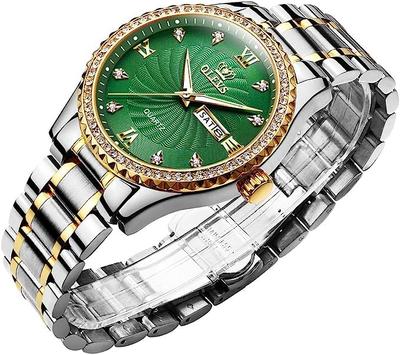 OLEVS Armbanduhr Businessuhr Armbanduhr Marke Metallband Edelstahlband Analoganzeige Stilvolle Freizeituhr Weiß Grün Herren Herren (Silber + Zifferblatt)