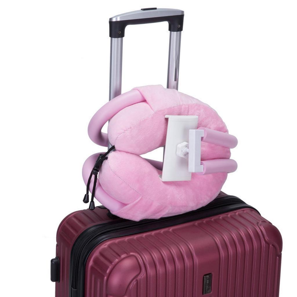 Neck Pillow Phone Holder U Shaped Pillow with Lazy Phone Bracket for Travel Office Light Pink Free Size