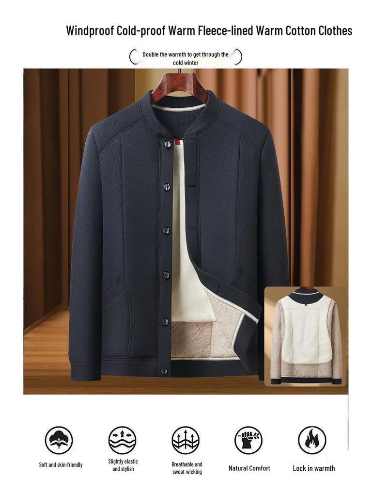 Woodpecker Men's Winter Velvet-Lined Cotton Jacket for Middle-Aged and Elderly