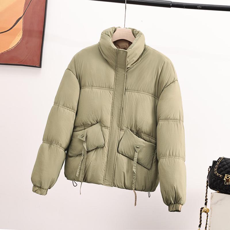 Petite Women's Korean Style Down Cotton Coat, Solid Color, Stand-up Collar, Cold-Proof, Short Bread Jacket for New Year.