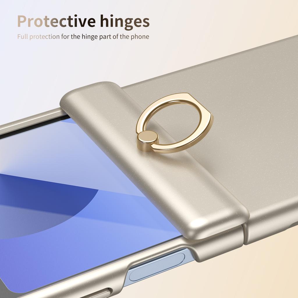 Custodia protettiva con anello kickstand e cerniera in PC, effetto pelle, per Samsung Galaxy Z Flip 8 7 FE 6 5 con Pellicola Protettiva Schermo in Vetro Temperato