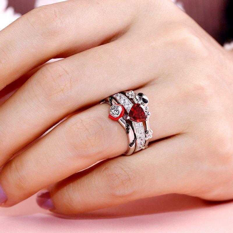 Wei Ya Halloween Pumpkin Funny Heart-Shaped Red Zircon Ring Punk Skeleton Male Ring