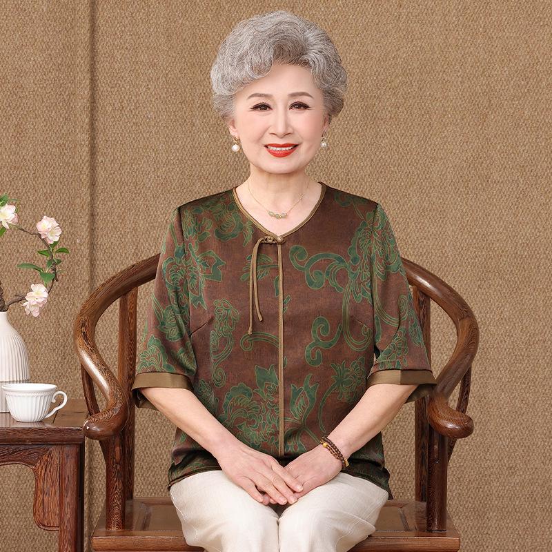 

Spring Chinese-Style Three-Quarter Sleeve Jacket for Middle-Aged and Elderly Women 2XL (115-125 jin)