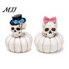 Versatile Festival Scene Decorations Gothic Skull Pumpkin Statue, Halloween Bride Groom Figurine, Pink Bow On Ornament for Desktop Mantel Decor Unique