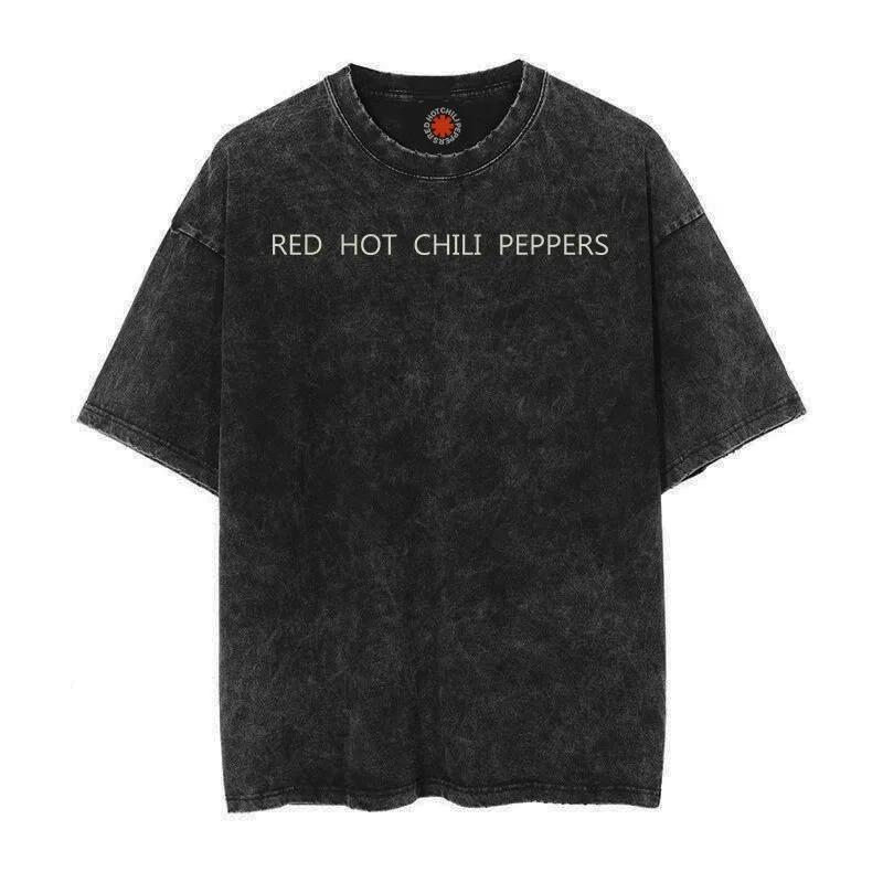 Modny Płukany Vintage Bawełniany T-shirt RED HOT CHILI PEPPERS Koszulka Męska Damska T Shirt Oversize Streetwear Krótki Rękaw