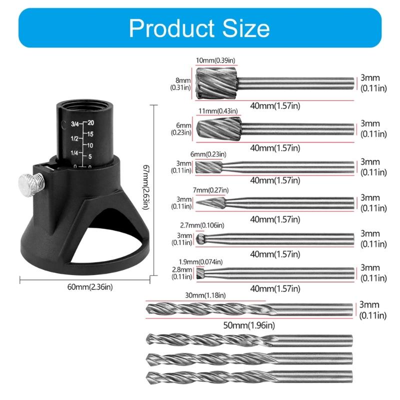11Pcs Woodworking Locators with Routing Routers Drill Bit Set Rotating Engraving Electric Grinder Holder Rotary