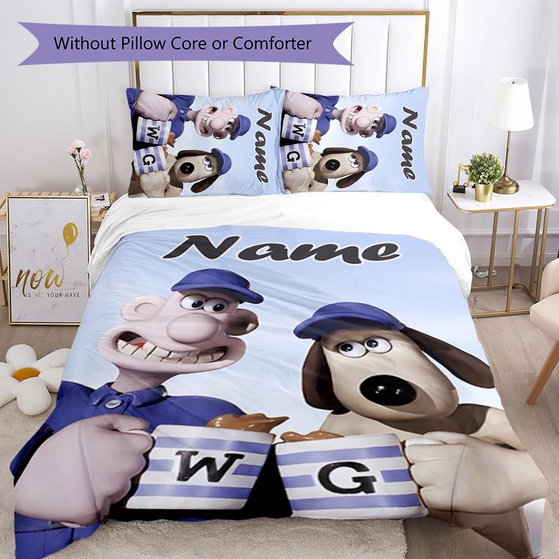 3pcs Custom Name Wallace and Gromit Bedding Set Duvet Cover Closure Includes 1 Duvet Cover & 2 Pillowcases for All Seasons Bedroom Decor