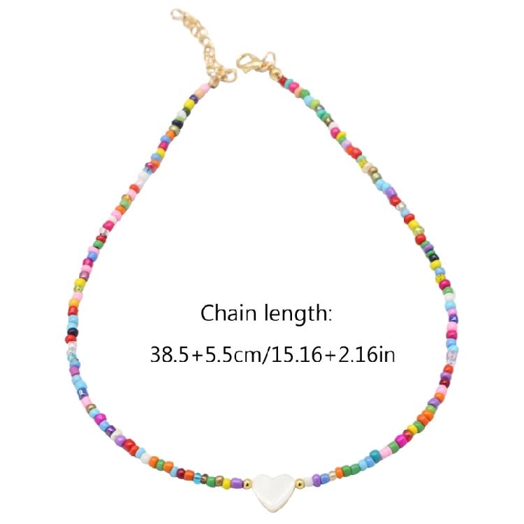 Delicate Bead Chokers Necklace Summer Bohemian Beaded Necklace Y2K Heart Shell-Charm Bead Chokers Necklace Summer