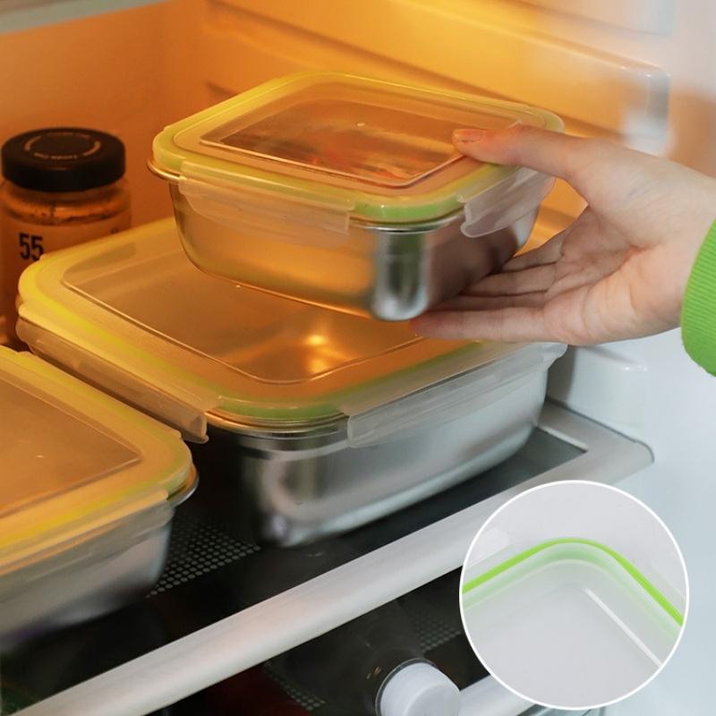 Stainless Steel Food Storage Container with Lid Sealed Rectangular Refrigerator Storage Box Lunch Box for Camping Picnics School
