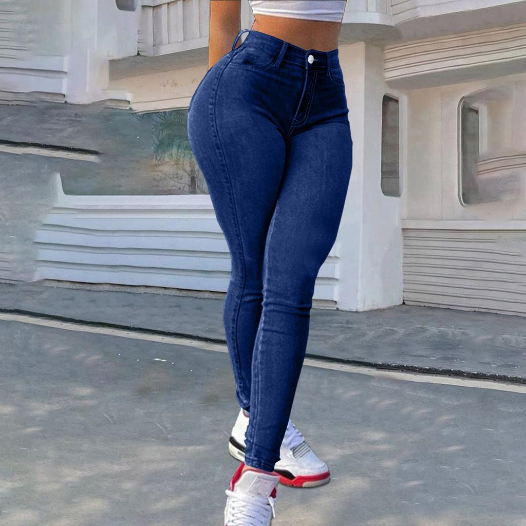 Ladies' Color Casual Pants Versatile Slim Fit Straight Leg Denim Jeans