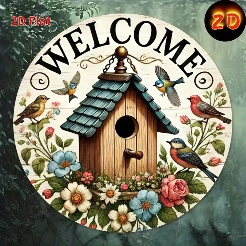 2D Metal Wreath Sign, Round Wall Art Decor for Home, Living Room, Bathroom, Halloween Gift