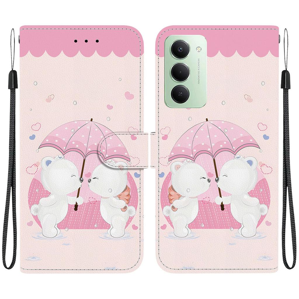 Pro Xiaomi Redmi 15 4G (EU) (171 mm) Pouzdro Vzorový Potisk Kožená Peněženka Kryt na Telefon s Šňůrkou