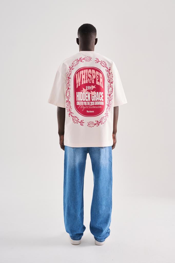 Machinist Men's Oversized T-shirt with Embroidery and Floral Print – Light Pink S