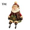 Hand Painted Home Decor Christmas Stocking Holder, Mantel Resin Sitting Leg Hook, Plush Scarf Santa Festive Character Ornament for Holiday Fireplace