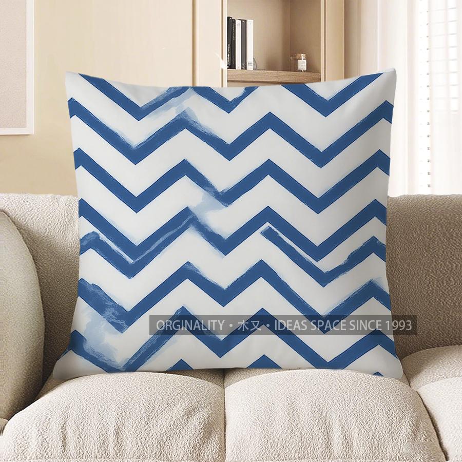 Home Decor Blue And White Geometric Pattern Throw Pillow Pattern Cushion Cover Suitable For Sofa Bedroom Car Pillow Cover