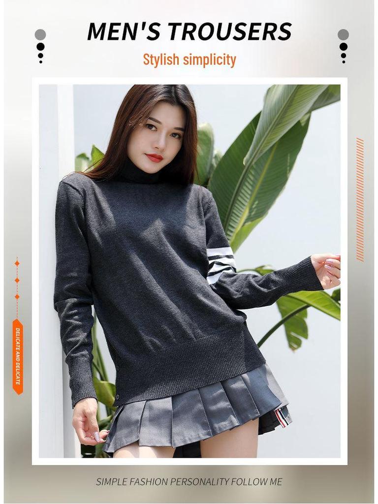 TB BROWIN High-Neck Sweater: Unisex Wool, Four-Bar, British Style