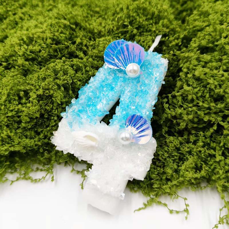 Blue and White Beach Digital Candle Birthday Cake Decoration Plug-in Birthday Candle Creative Design Exquisite