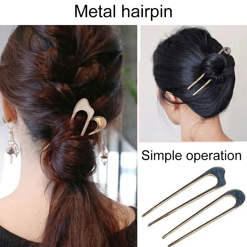 1PC Women Metal Hair Clips Fashion Hair Pin Simple Fork Stick U Shaped