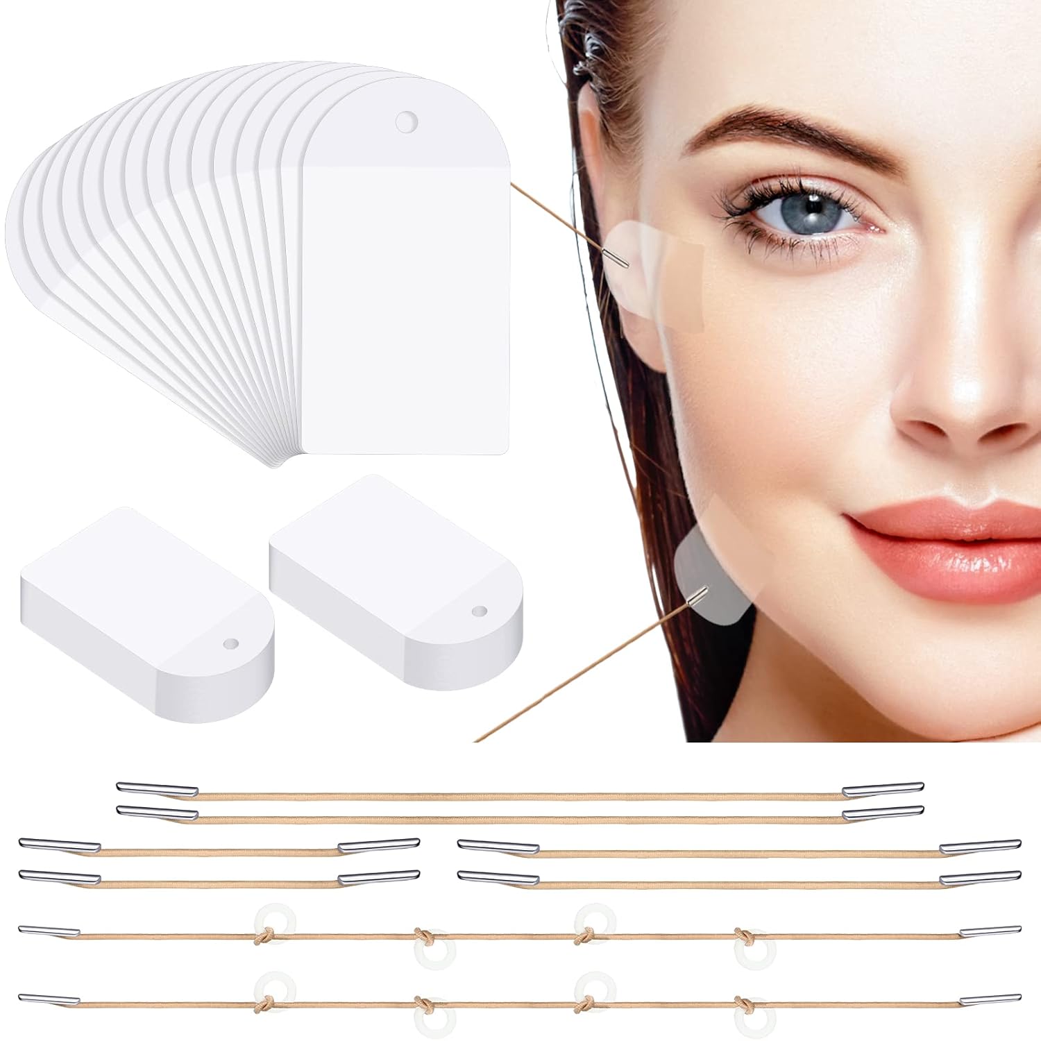 Maitys 68 Pieces Facelift Tape for Face Invisible with Lifting Rope Sets 60 Pieces Invisible Face Lift Tape Adhesive Lifting Patch Quick Face Lifting