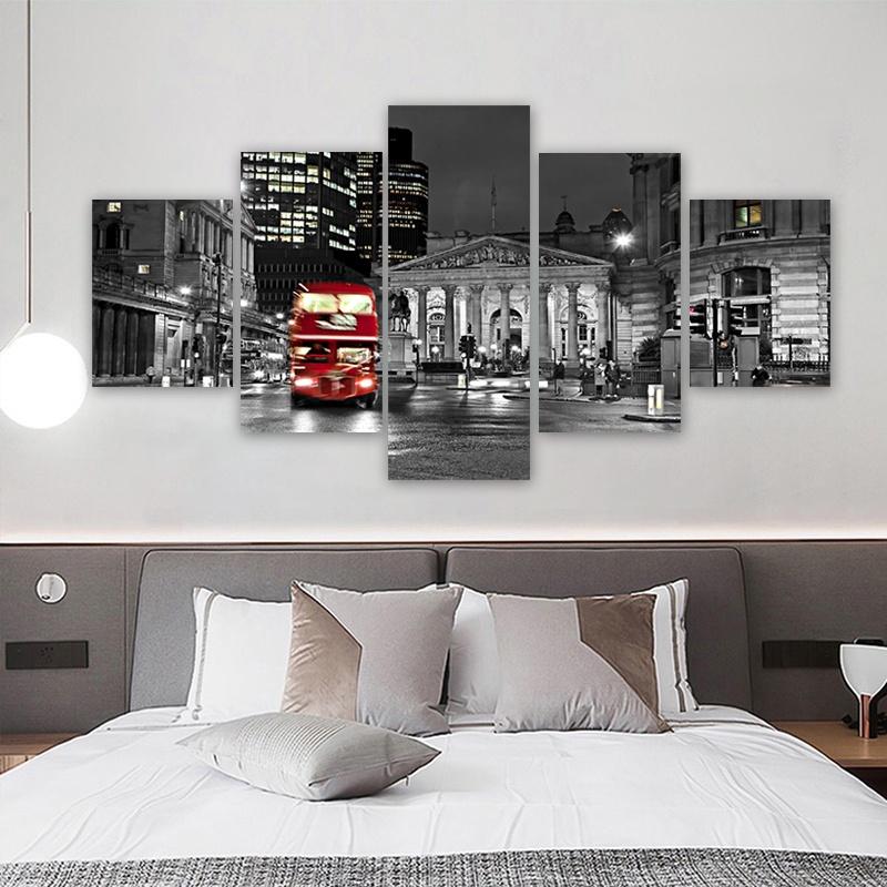 5 Pieces London Street View Posters Red Bus Landscape Canvas Paintings Wall Art for Living Room Pictures Modern Home Decoration