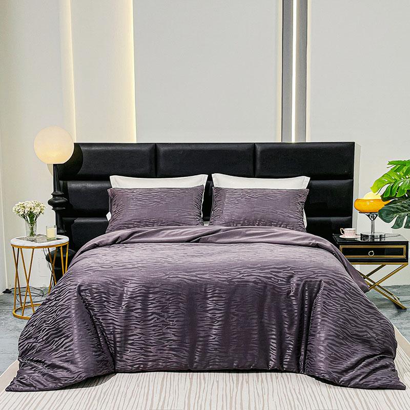 Luxury Glossy Jacquard Duvet Cover Set High-Quality Solid Satin Soft Quilt Cover Kits Four Seasons Home Accessories for Bedroom