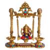 Ganesh Jhula With Hanging Diya Brass Gemstone Handwork Ganesha Swing Statue