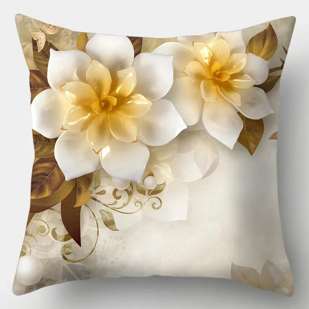 Reichhaltige Blumen Kissenbezug Quadratische Sofakissenhülle Retro Kissenbezug