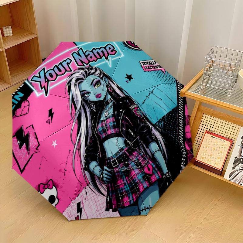Custom Text Automatic 8 Bone Umbrella, Portable Sun Rain Protection UmbrellaMonster High