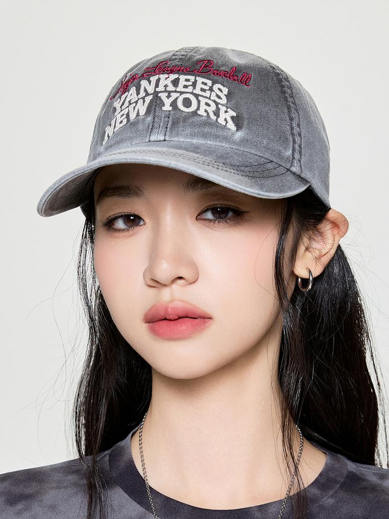 Emelbi Vintage Color Washed Unstructured Ball Cap Ny (Charcoal Grey)