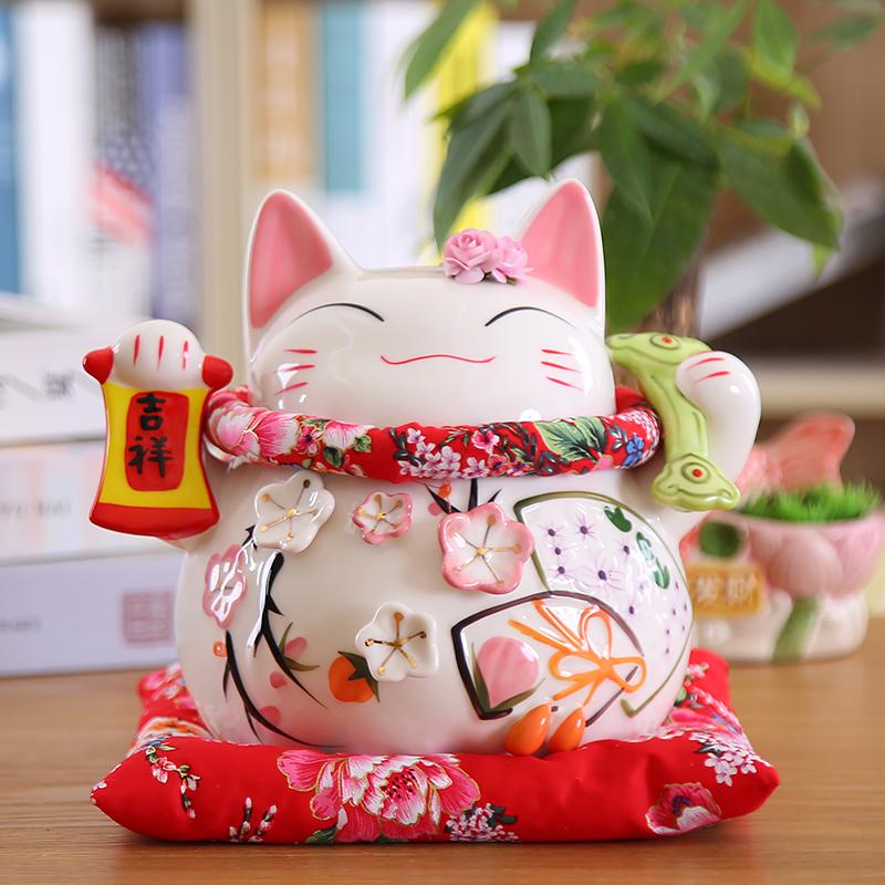 8 Inch Ceramic Maneki Neko Abacus Design Lucky Fortune Cat Money Box Figurine Feng Shui Zen Decoration Ornament Coin Bank