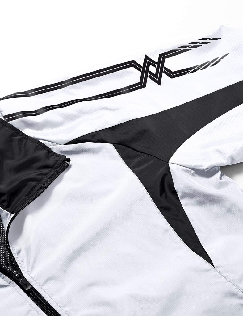Mizuno Training Windbreaker Shirt Size 32JE8015 Men's Jacket, Water-Repellent, Sweat-Wicking, Quick-Drying, Unisex, White/Black, L,
