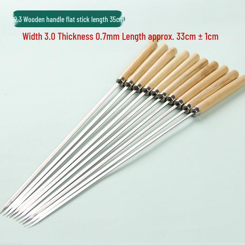 ZLIII Wooden Handle Stainless Steel BBQ Flat Skewers 50 штук,