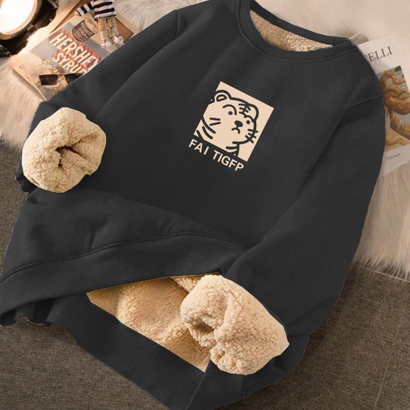 Sweat à capuche tendance pour homme en velours épaissi à doublure en laine d'agneau - Pull d'hiver à col rond, coupe ample, grande taille, haut chaud pour étudiants.