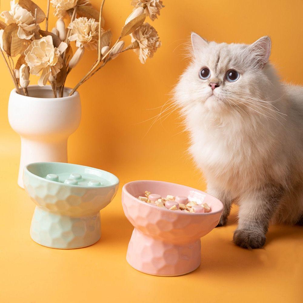 Anti Tipping Pet High Foot Bowl Slanted Mouth Pet Drinking Eating Feeder  for Kitten/Puppy/Bunny