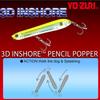 Yo-Zuri 3D Inshore Pencil Popper Floating Saltwater Fishing Lure 135mm 30g Yellow Topwater Bait