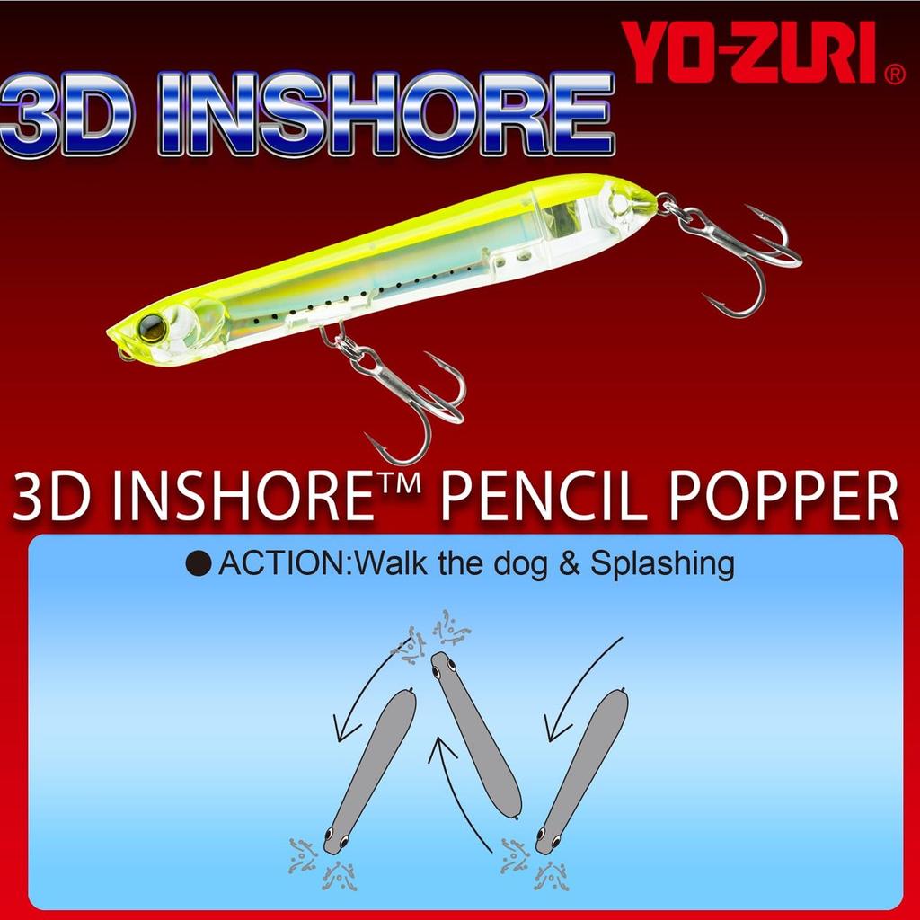 Yo-Zuri 3D Inshore Pencil Popper Floating Saltwater Fishing Lure 135mm 30g Yellow Topwater Bait
