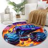 """Lila Monster-Truck-Explosionsszene" Druck runder Teppich, Wohnzimmer, Schlafzimmer, Spielzimmer Teppich, rutschfeste Bodenmatte, Geschenk"""